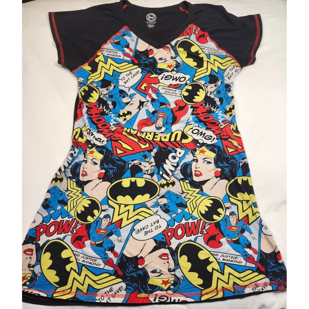 DC Comics Cotton V-Neck Mini Dress Sleepwear Batman Superman Wonder Woman M